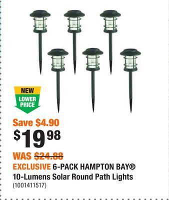 Home Depot Exclusive 6-pack hampton bay® 10-lumens solar round path lights offer
