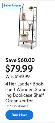 Walmart 4tier ladder bookshelf wooden standing bookcase shelf organizer for display and storage with stable metal frame offer