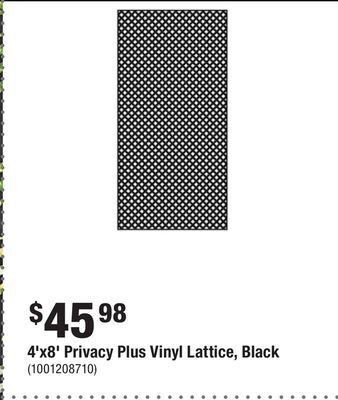 Home Depot 4'x8' privacy plus vinyl lattice, black offer