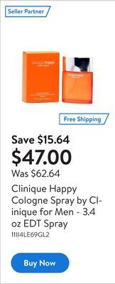 Walmart Clinique happy cologne spray by clinique for men - 3.4 oz edt spray offer
