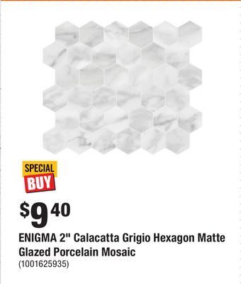 Home Depot Enigma 2 calacatta grigio hexagon matte glazed porcelain mosaic offer