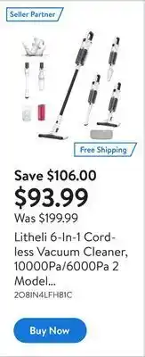 Walmart Litheli 6-in-1 cordless vacuum cleaner, 10000pa/6000pa 2 model suction powerful lightweight portable handheld stick vacuum cl offer