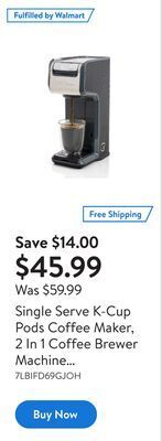 Walmart Single serve k-cup pods coffee maker, 2 in 1 coffee brewer machine compatible with ground and capsule offer