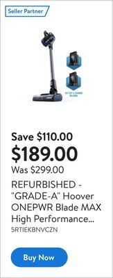 Walmart Refurbished - grade-a hoover onepwr blade max high performance cordless stick vacuum cleaner with double batteries, lightweig offer