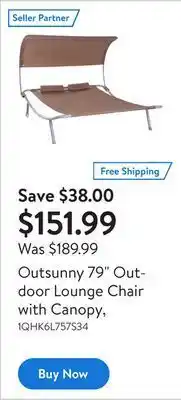 Walmart Outsunny 79 outdoor lounge chair with canopy, offer