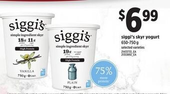 Zehrs Markets Siggi's skyr yogurt, 650-750 g offer