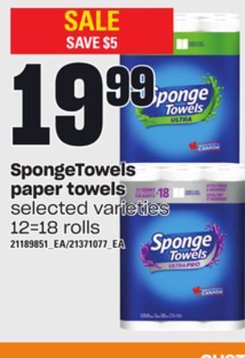 Zehrs Markets Spongetowels paper towels, 12=18 rolls offer