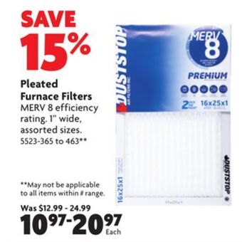 Home Hardware Pleated furnace filters offer