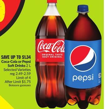 Chalo FreshCo Coca-cola or pepsi soft drinks 2 l selected varieties offer