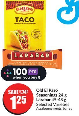 Chalo FreshCo Old el paso seasonings 24 g lӓrabar 45-48 g selected varieties offer
