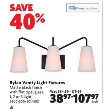 Home Hardware Rylan vanity light fixtures offer