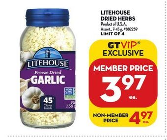 Giant Tiger Litehouse dried herbs offer