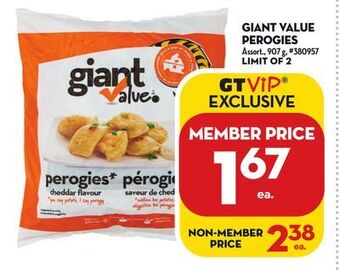Giant Tiger Giant value perogies offer