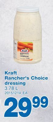 Wholesale Club Kraft rancher's choice dressing, 3.78 l offer