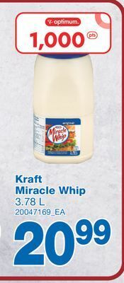 Wholesale Club Kraft miracle whip, 3.78 l offer