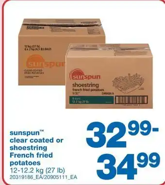 Wholesale Club Clear coated or shoestring french fried potatoes, 12-12.2 kg (27 lb) offer