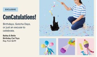 Petvalu Bailey & bella birthday cat toys offer