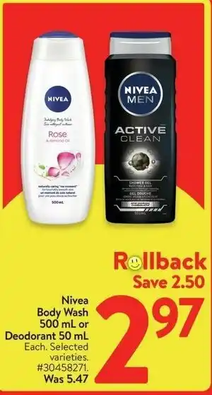 Walmart Nivea Body Wash or Deodorant offer