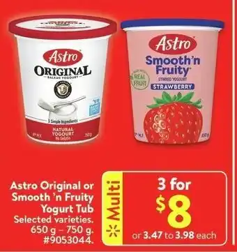 Walmart Astro Original or Smooth 'n Fruity Yogurt Tub offer
