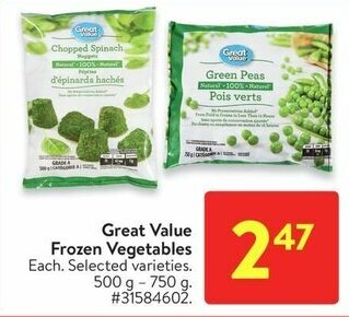 Walmart Great Value Frozen Vegetables offer