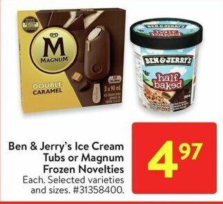 Walmart Ben & Jerry's Ice Cream Tubs or Magnum Frozen Novelties offer