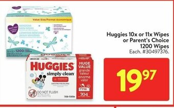 Walmart Huggies 10x or 11x Wipes or Parent's Choice 1200 Wipes offer