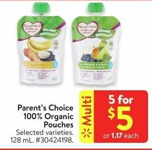 Walmart Parent's Choice 100% Organic Pouches offer
