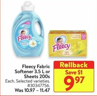 Walmart Fleecy Fabric Softener 3.5 L or Sheets 200s offer