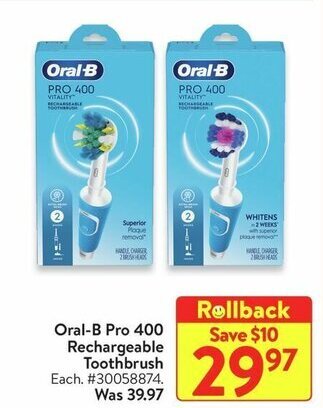 Walmart Oral-B Pro 400 Rechargeable Toothbrush offer