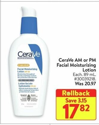 Walmart CeraVe AM or PM Facial Moisturizing Lotion offer
