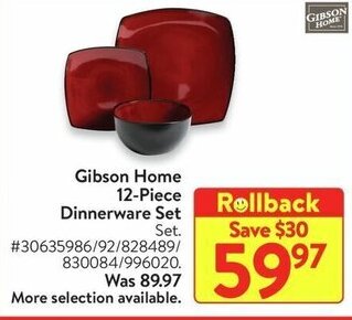 Walmart Gibson Home 12-Piece Dinnerware Set offer