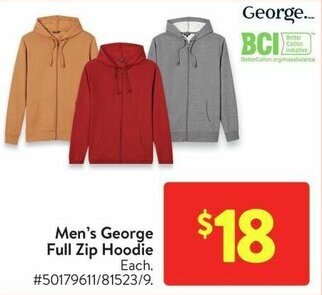 Walmart Men's George Full Zip Hoodie offer