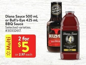 Walmart Diana Sauce 500 mL or Bull's-Eye 425 mL BBQ Sauce offer