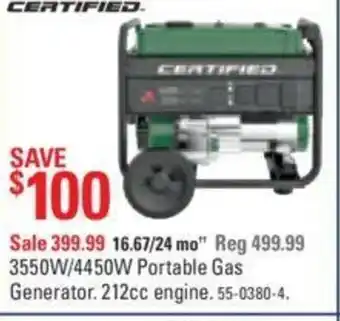 Canadian Tire 3550W/4450W Portable Gas Generator offer