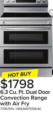 Leon's Samsung stainless steel 30 dual door electric freestanding range with air fry (6.3 cu. ft.) - ne63a6751ss/ac offer
