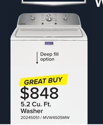 Leon's Maytag white top load washer with deep fill - (5.2 cu. ft.) - mvw4505mw offer