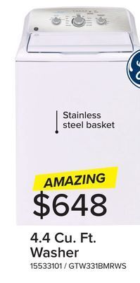 Leon's Ge white top-load washer (4.4 cu. ft.) - gtw331bmrws offer