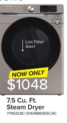 Leon's Samsung champagne steam front load dryer (7.5 cu. ft.) - dve45b6305c/ac offer