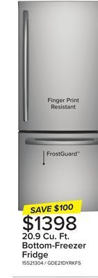 Leon's Ge fingerprint resistant stainless 30 bottom-mount refrigerator (20.9 cu ft)- gde21dyrkfs offer