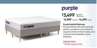Sleep Country Purple hybrid mattress offer