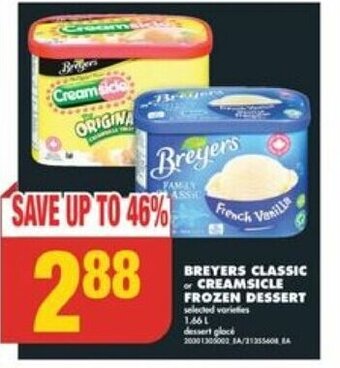 No Frills BREYERS CLASSIC or CREAMSICLE FROZEN DESSERT offer