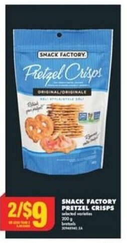 No Frills SNACK FACTORY PRETZEL CRISPS offer