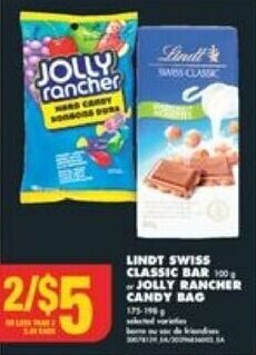 No Frills LINDT SWISS CLASSIC BAR or JOLLY RANCHER CANDY BAG offer