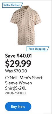 Walmart O'neill men's short sleeve woven shirt|s-2xl offer