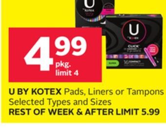 Rexall U by kotex pads, liners or tampons offer