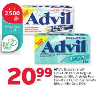 Rexall Advil extra strength liqui-gels 80' s or regular strength 115' s, arthritis pain caplets 80' s, 12 hour tablets 85' s or mini offer