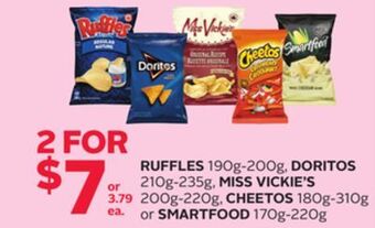 Rexall Ruffles 190g-200g, doritos 210g-235g, miss vickie's 200g-220g, cheetos 180g-310g or smartfood 170g-220g offer