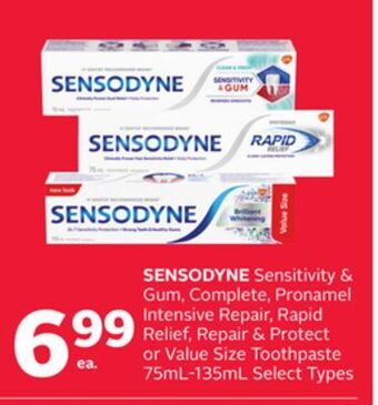Rexall Sensodyne sensitivity & gum, complete, pronamel intensive repair, rapid relief, repair & protect or value size toothpaste 75m offer