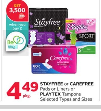 Rexall Stayfree or carefree pads or liners or playtex tampons offer