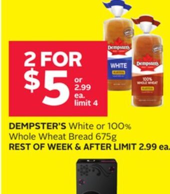 Rexall Dempster's white or 100% whole wheat bread 675g offer